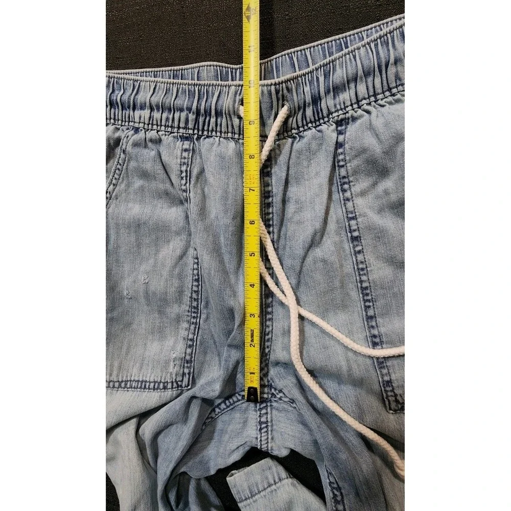 Aerie AE Super High-Waisted Cargo Denim Jogger Light Blue XS Drawstring Casual‎
